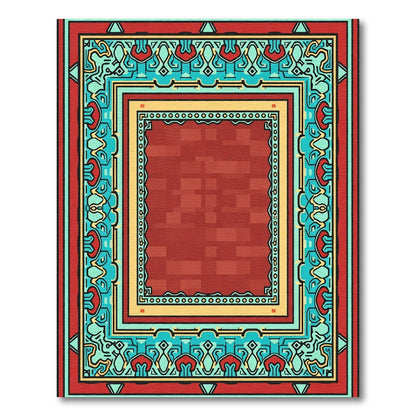 Red Brick Border Medallion Rug
