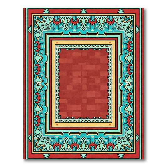 Red Brick Border Medallion Rug