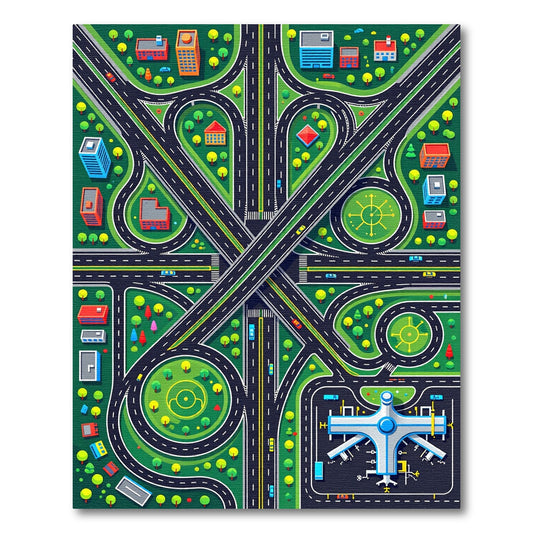 Vibrant City Roads Airport Rug
