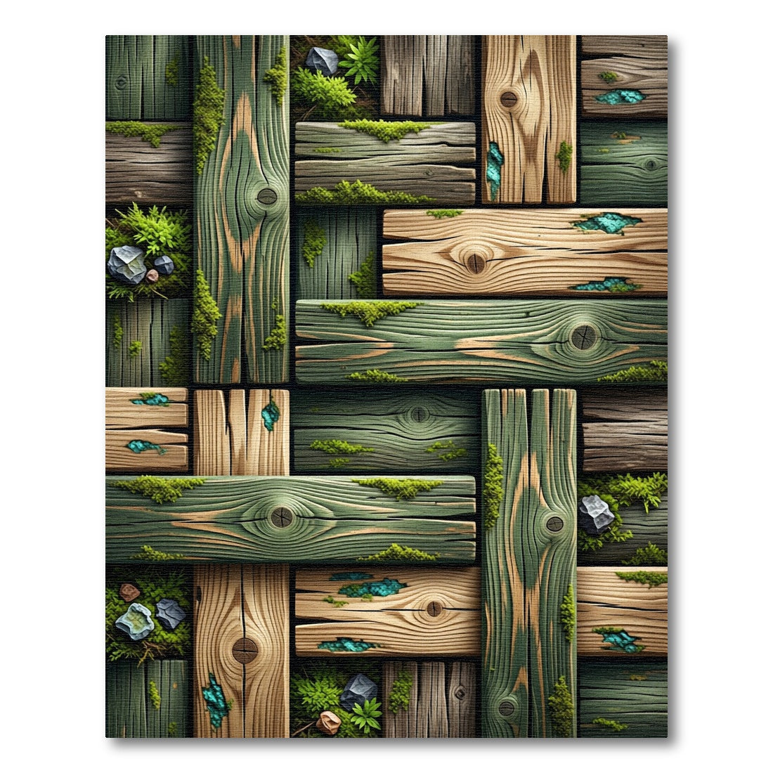 Rustic Mossy Timber Plank Earth Tones Rug