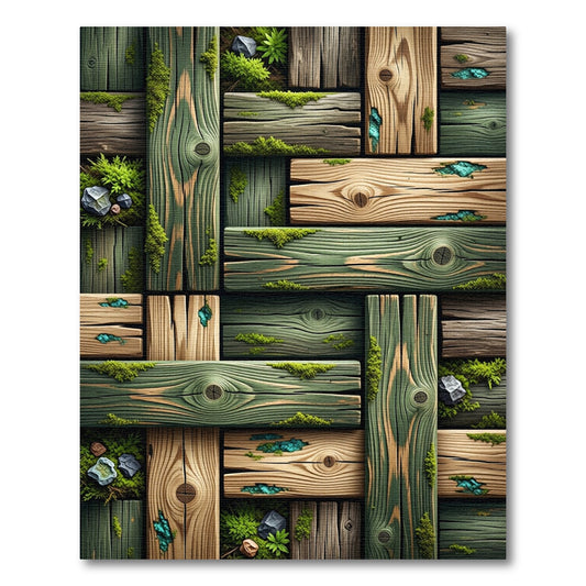 Rustic Mossy Timber Plank Earth Tones Rug