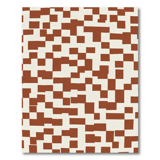 Terracotta White Abstract Square Collage Rug