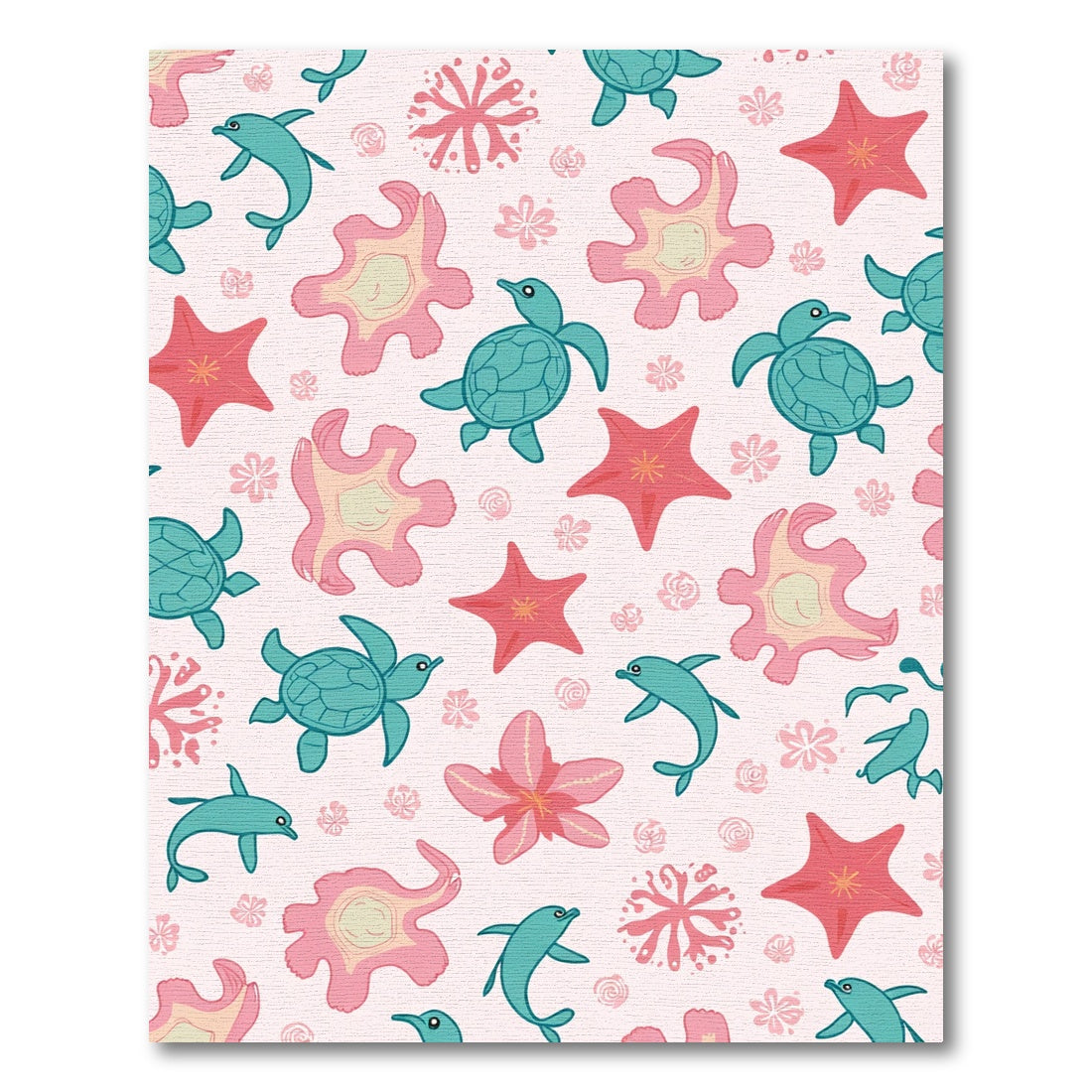 Teal Turtle Dolphin Coral Starfish Pattern Rug