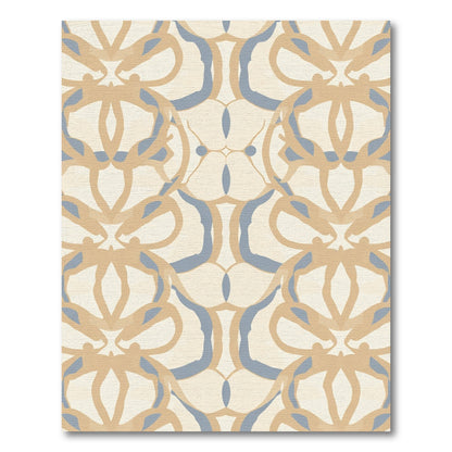 Cream Blue Abstract Organic Symmetry Rug