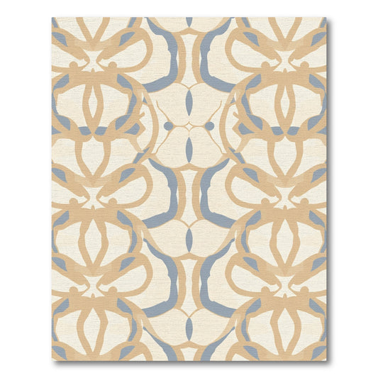 Cream Blue Abstract Organic Symmetry Rug