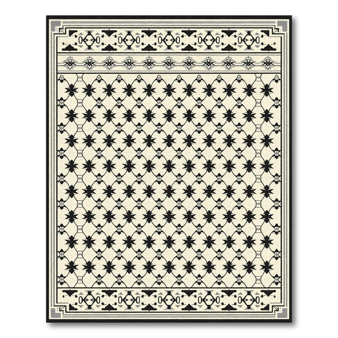 Neutral Cream Black Repeating Geometric Trellis Rug