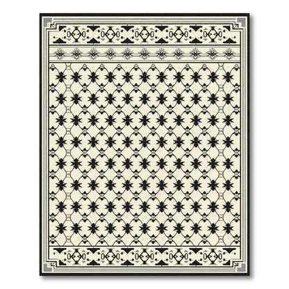 Neutral Cream Black Repeating Geometric Trellis Rug