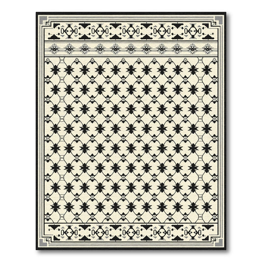 Neutral Cream Black Repeating Geometric Trellis Rug