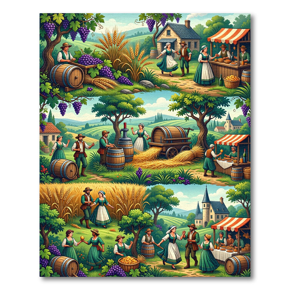 Harvest Scene Vignettes Medieval Countryside Rug