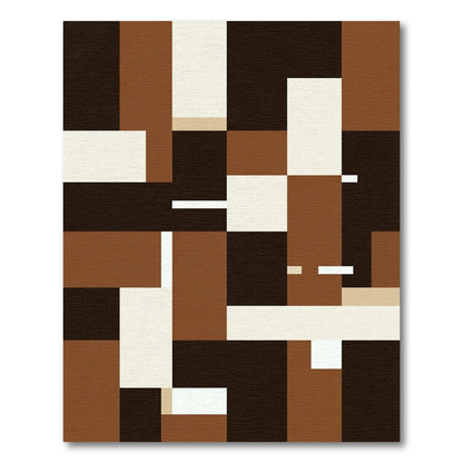 Modern Abstract Earthy Brown Block Grid Rug