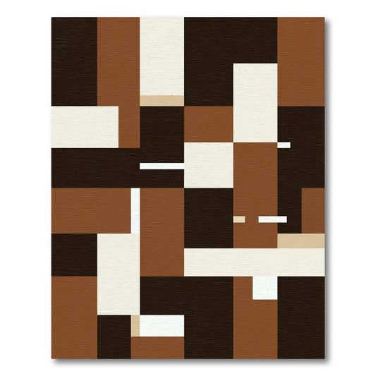 Modern Abstract Earthy Brown Block Grid Rug