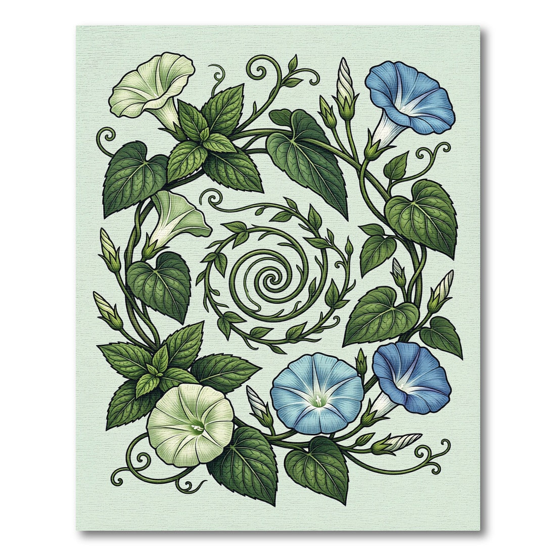 Vine With Blue Green Morning glories Rug