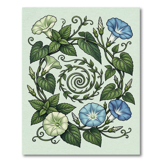 Vine With Blue Green Morning glories Rug
