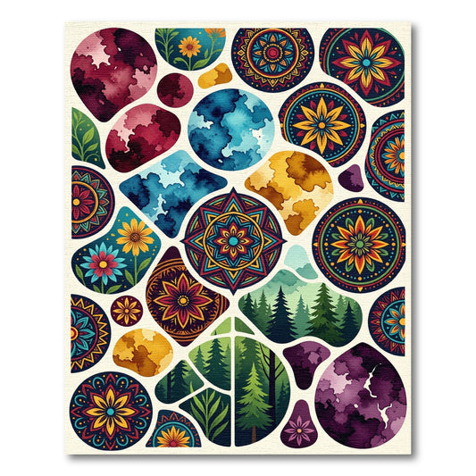 Eclectic Watercolor Medallion Forest Shapes Rug