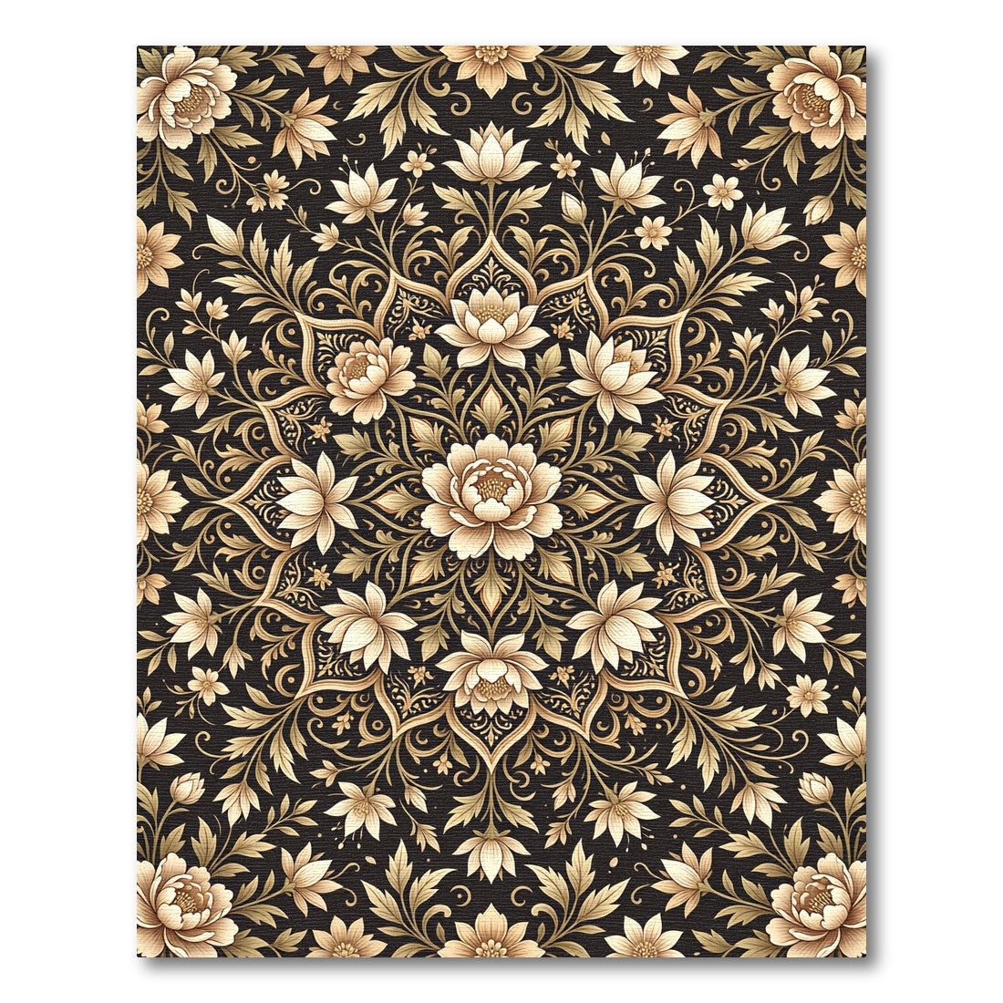 Elegant Golden Floral Arabesque Rug