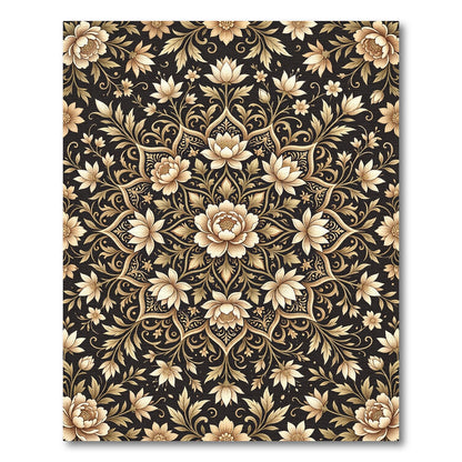 Elegant Golden Floral Arabesque Rug