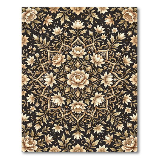 Elegant Golden Floral Arabesque Rug