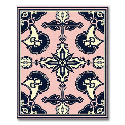 Pale Pink Navy Floral Medallion Rug