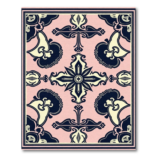 Pale Pink Navy Floral Medallion Rug
