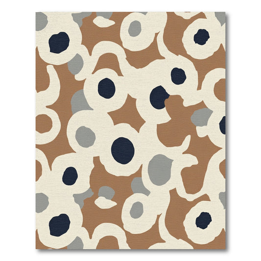Brown Cream Navy Petal Cluster Rug