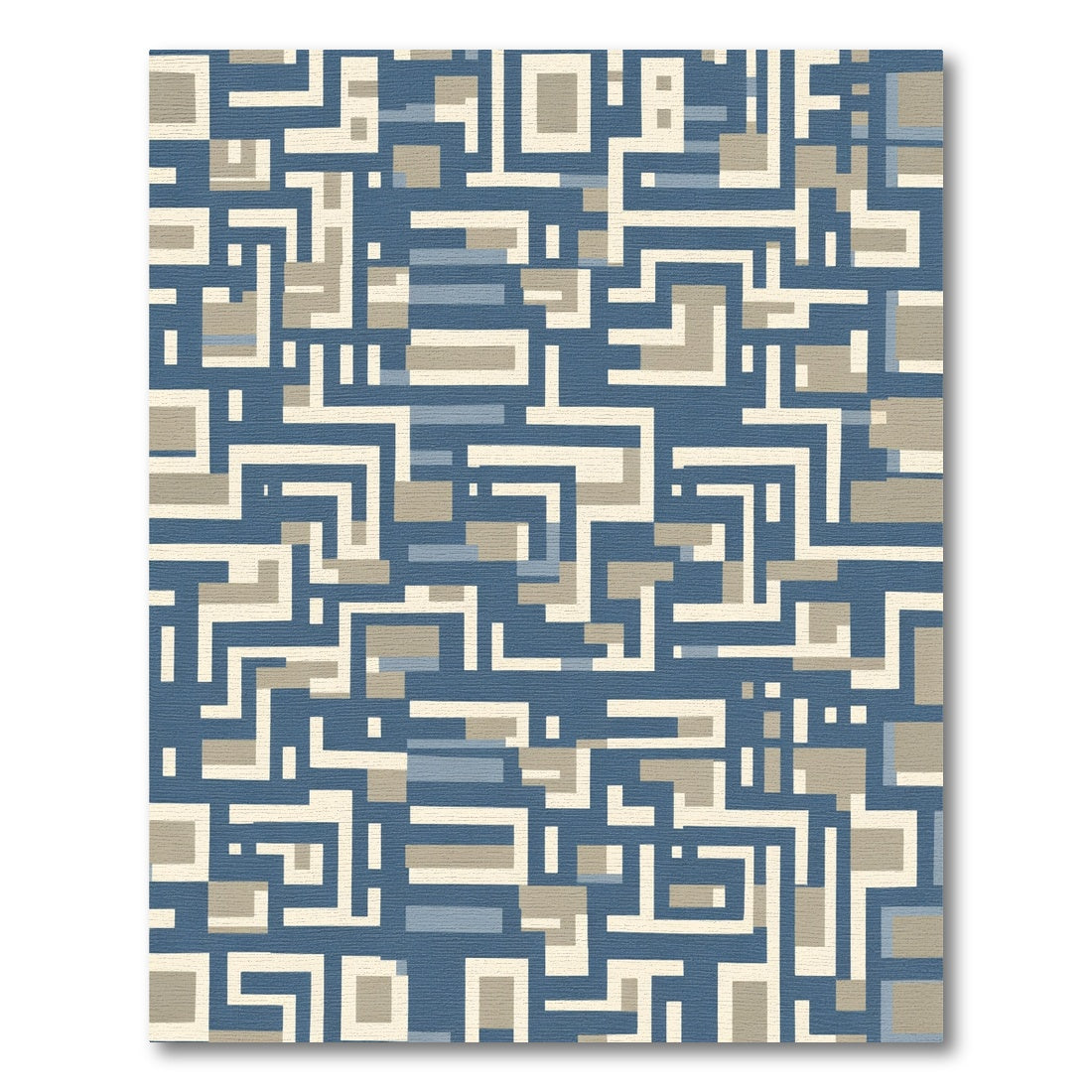 Blue Tan Geometric Maze Rug