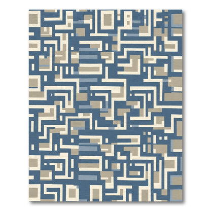 Blue Tan Geometric Maze Rug