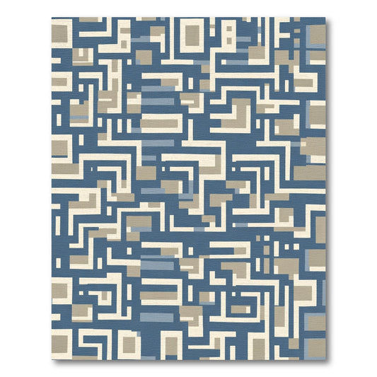 Blue Tan Geometric Maze Rug