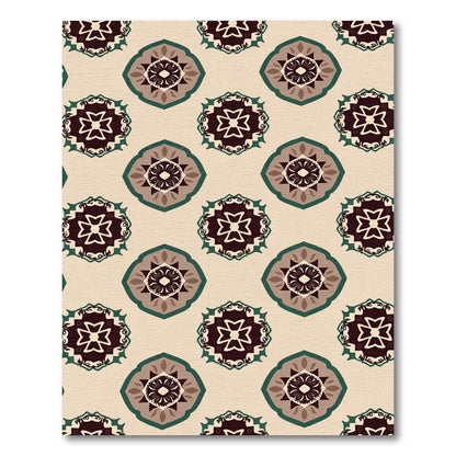 Brown Teal Ochre Medallion Rug