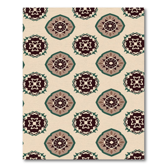Brown Teal Ochre Medallion Rug