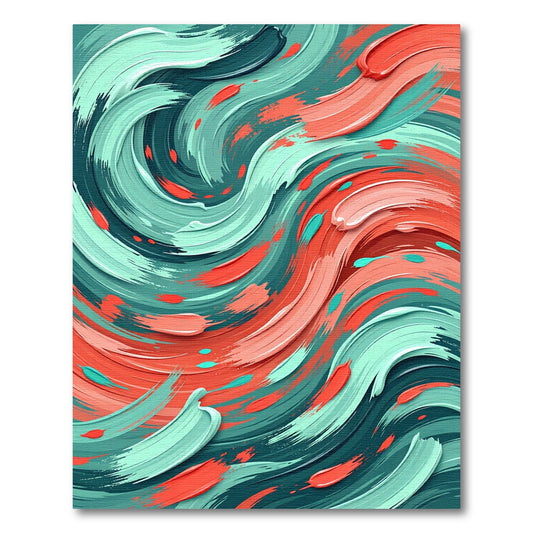 Vibrant Teal and Coral Abstract Wave Rug