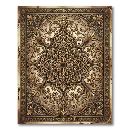 Ornate Gold Filigree Damask Scrollwork Rug