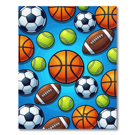 Vibrant Soccer Basketball Tennis Football Rug