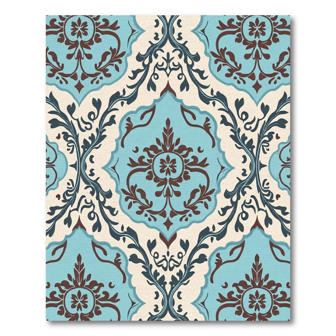 Classic Teal Brown Floral Damask Rug