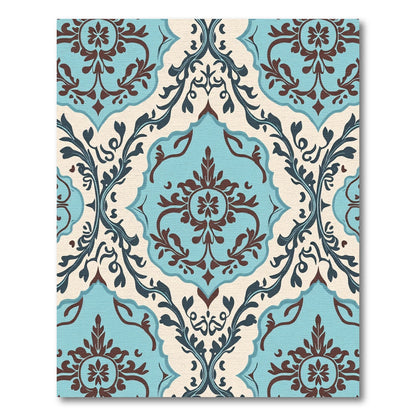 Classic Teal Brown Floral Damask Rug