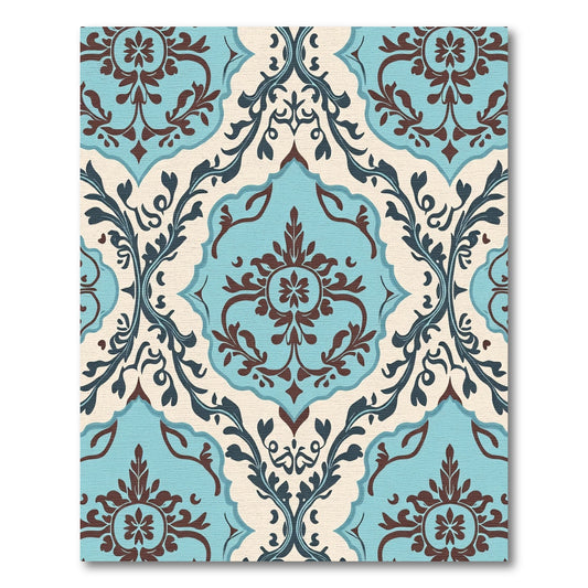 Classic Teal Brown Floral Damask Rug