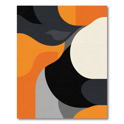 Vibrant Orange Gray Abstract Shapes Rug
