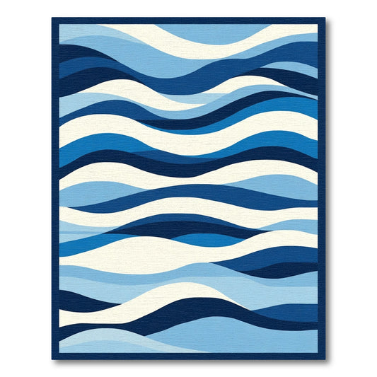 Deep Blue Ocean Wave Stripes Rug