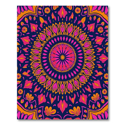 Vibrant Fuchsia And Orange Floral Mandala Rug