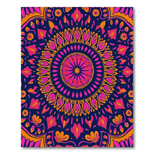 Vibrant Fuchsia And Orange Floral Mandala Rug