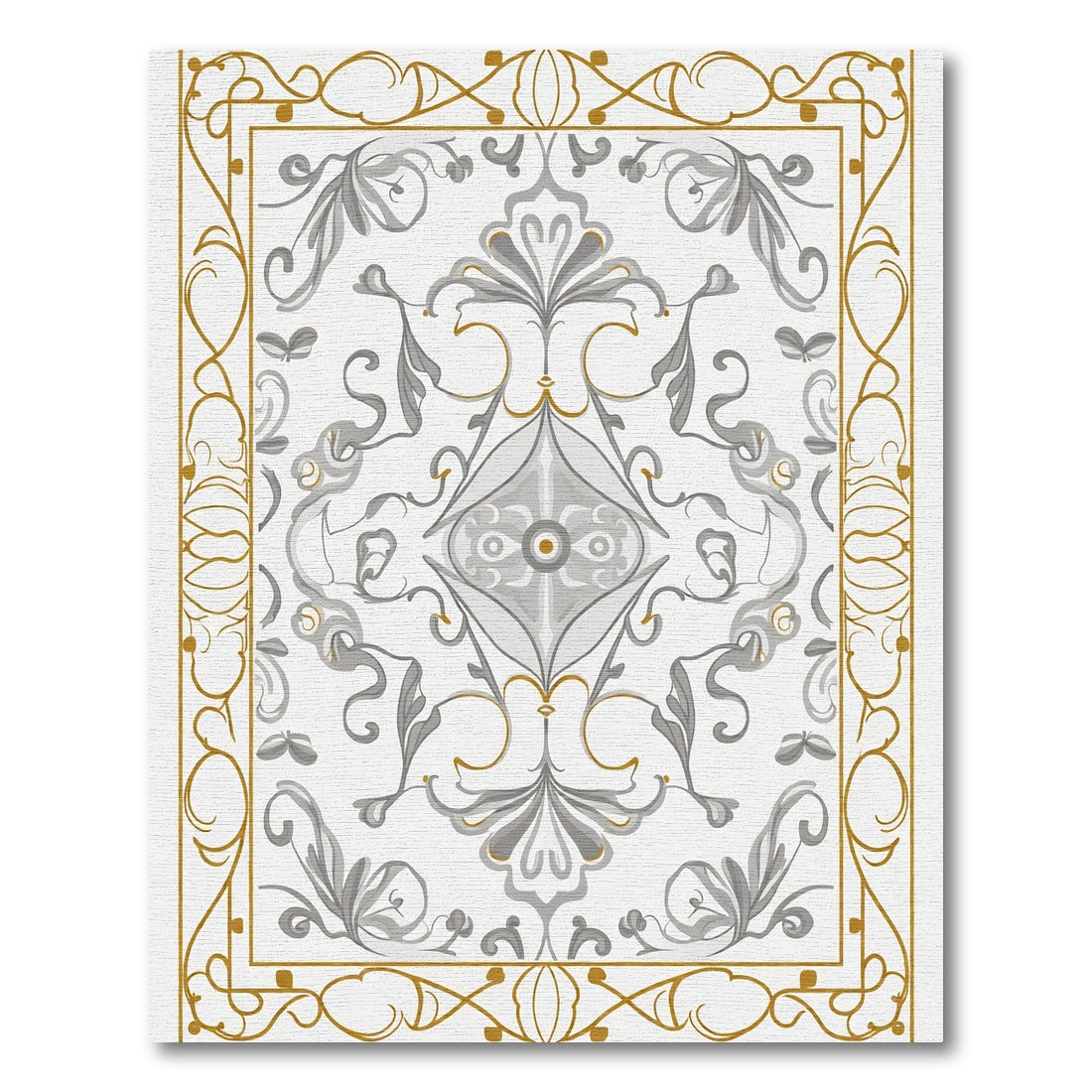 Elegant Gold Leaf Gray Scroll Rug