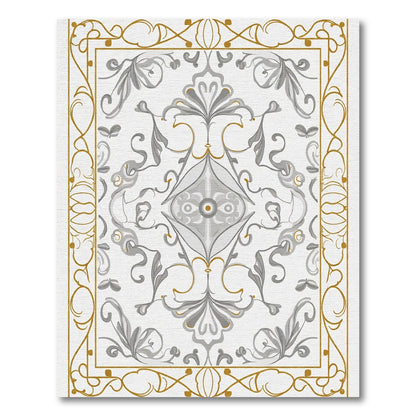 Elegant Gold Leaf Gray Scroll Rug