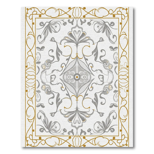 Elegant Gold Leaf Gray Scroll Rug
