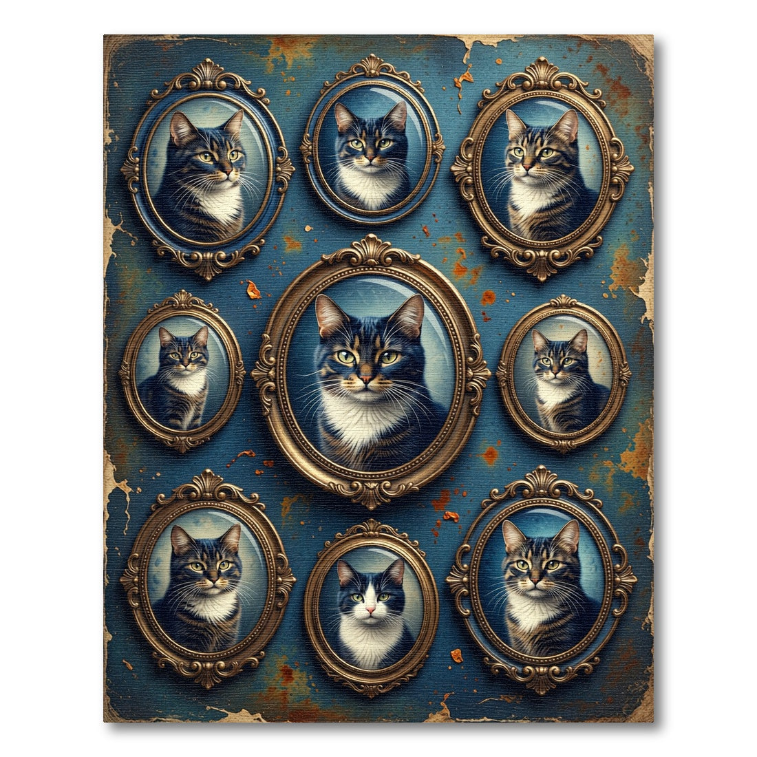 Victorian Feline Portrait Gallery Navy Rug