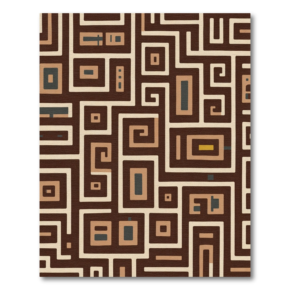 Brown Cream Geometric Labyrinth Rug