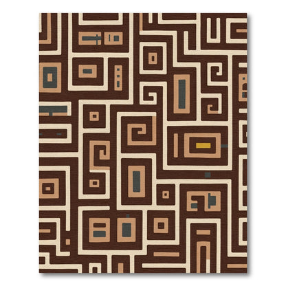 Brown Cream Geometric Labyrinth Rug