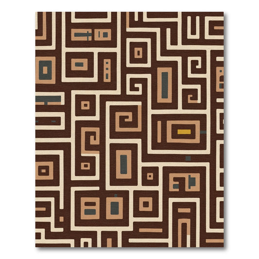 Brown Cream Geometric Labyrinth Rug