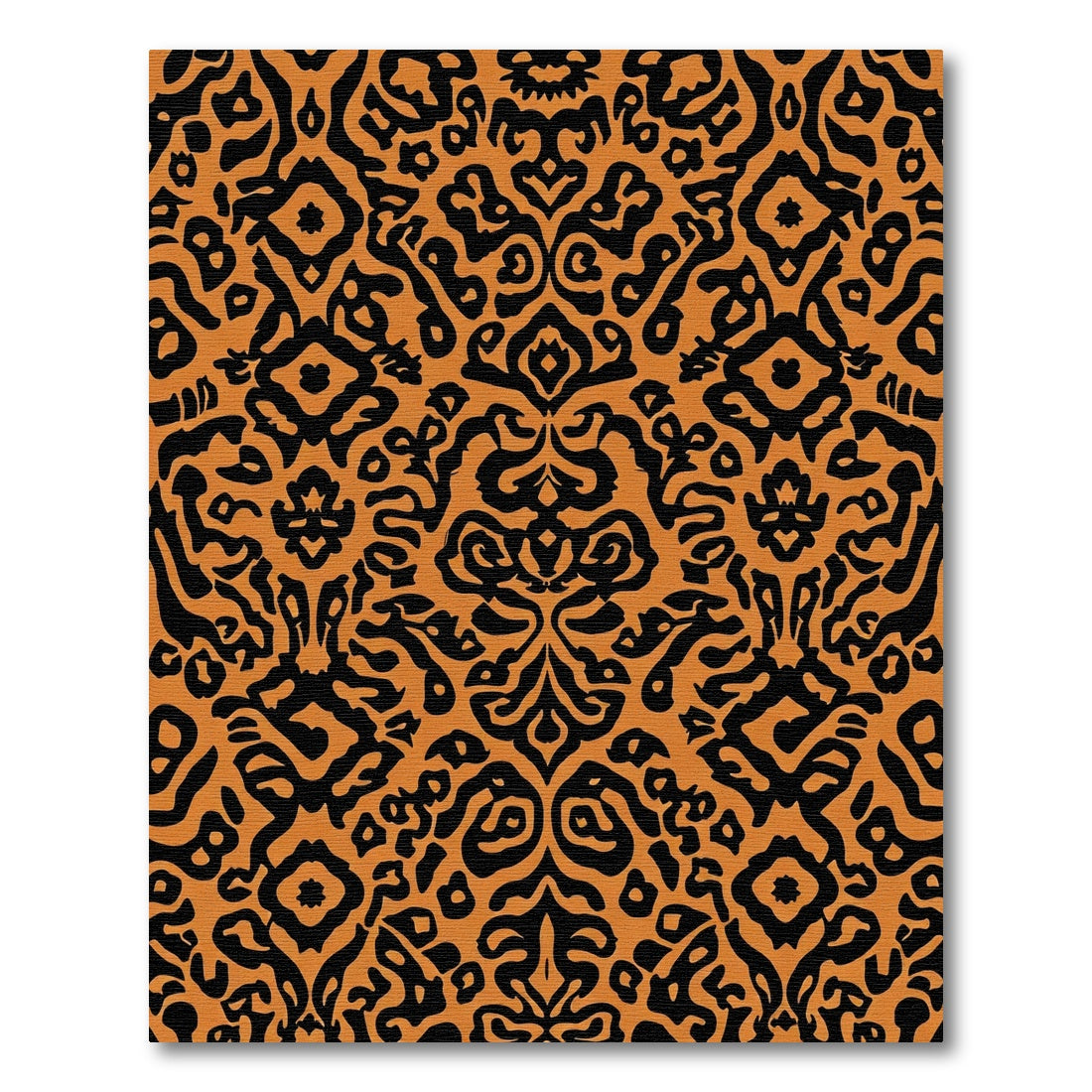 Ornate Black Orange Damask Rug