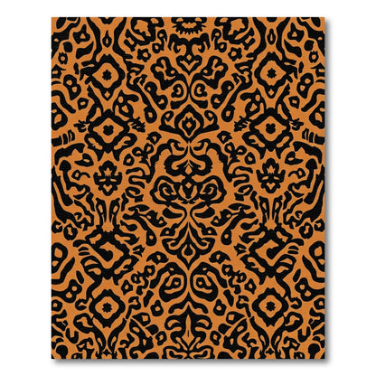 Ornate Black Orange Damask Rug