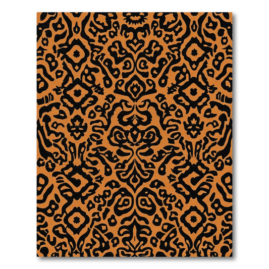 Ornate Black Orange Damask Rug