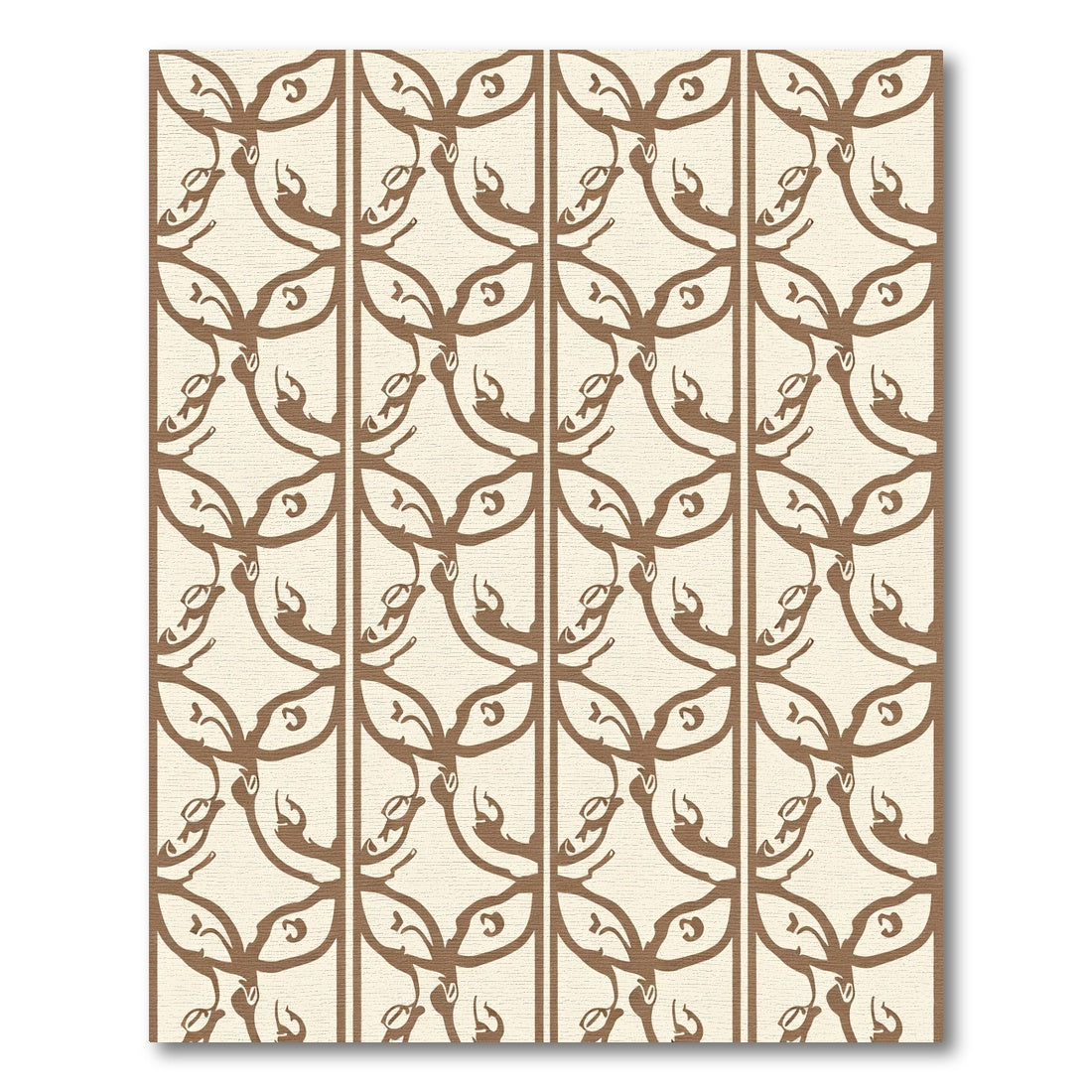 Cream Brown Stylized Vine Lattice Rug